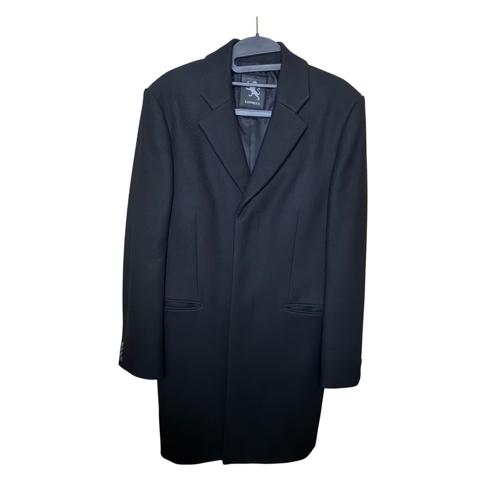 Express Mens Wool Blend Overcoat Black Long Trench Coat Jacket Size S Small